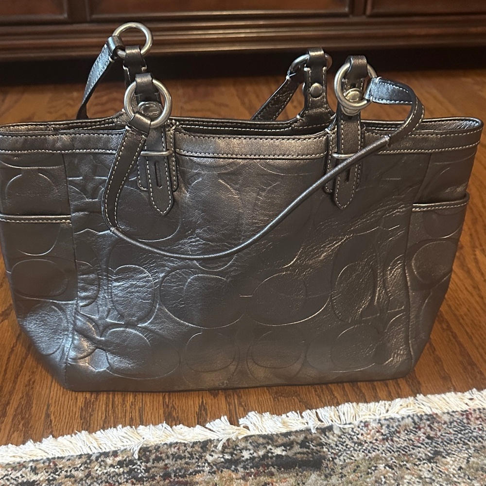 Coach Metallic Gray Leather Tote